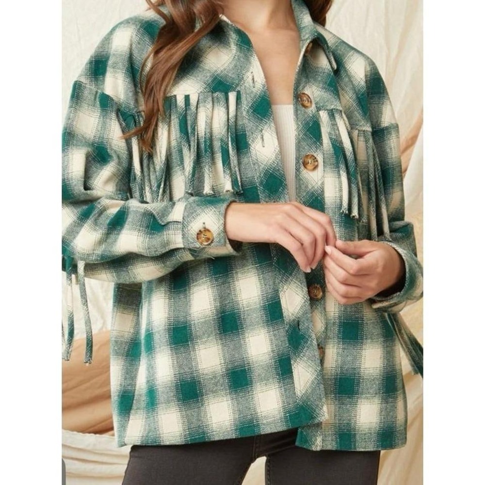 Fringe plaid button top by Entro‎ size Meduim